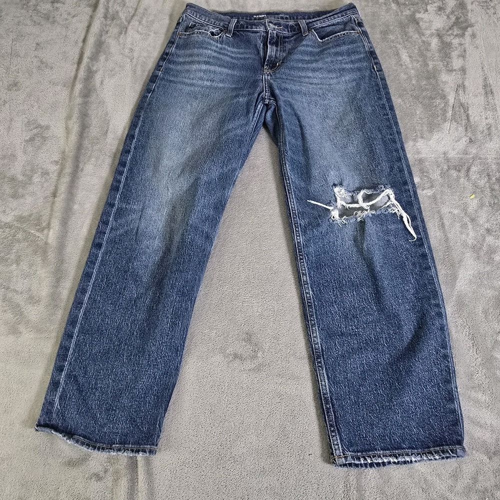 Old Navy Jeans Womens 8 Blue Mid-Rise Boyfriend Loose Distressed Casual Grunge